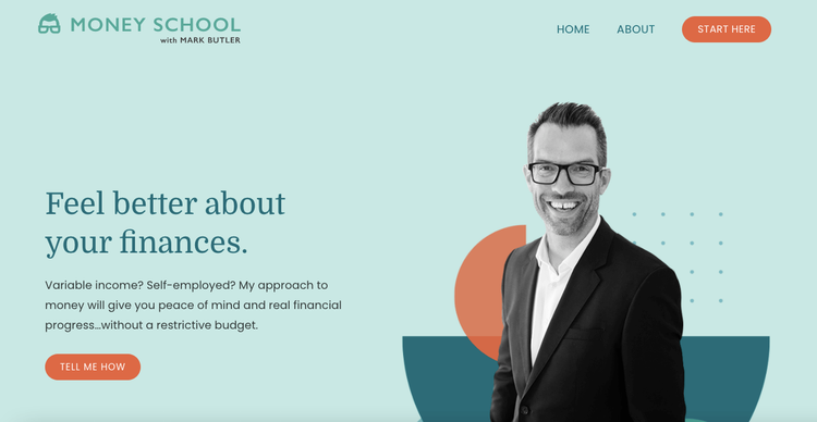 Money School homepage screenshot showing educational content and opt-in form