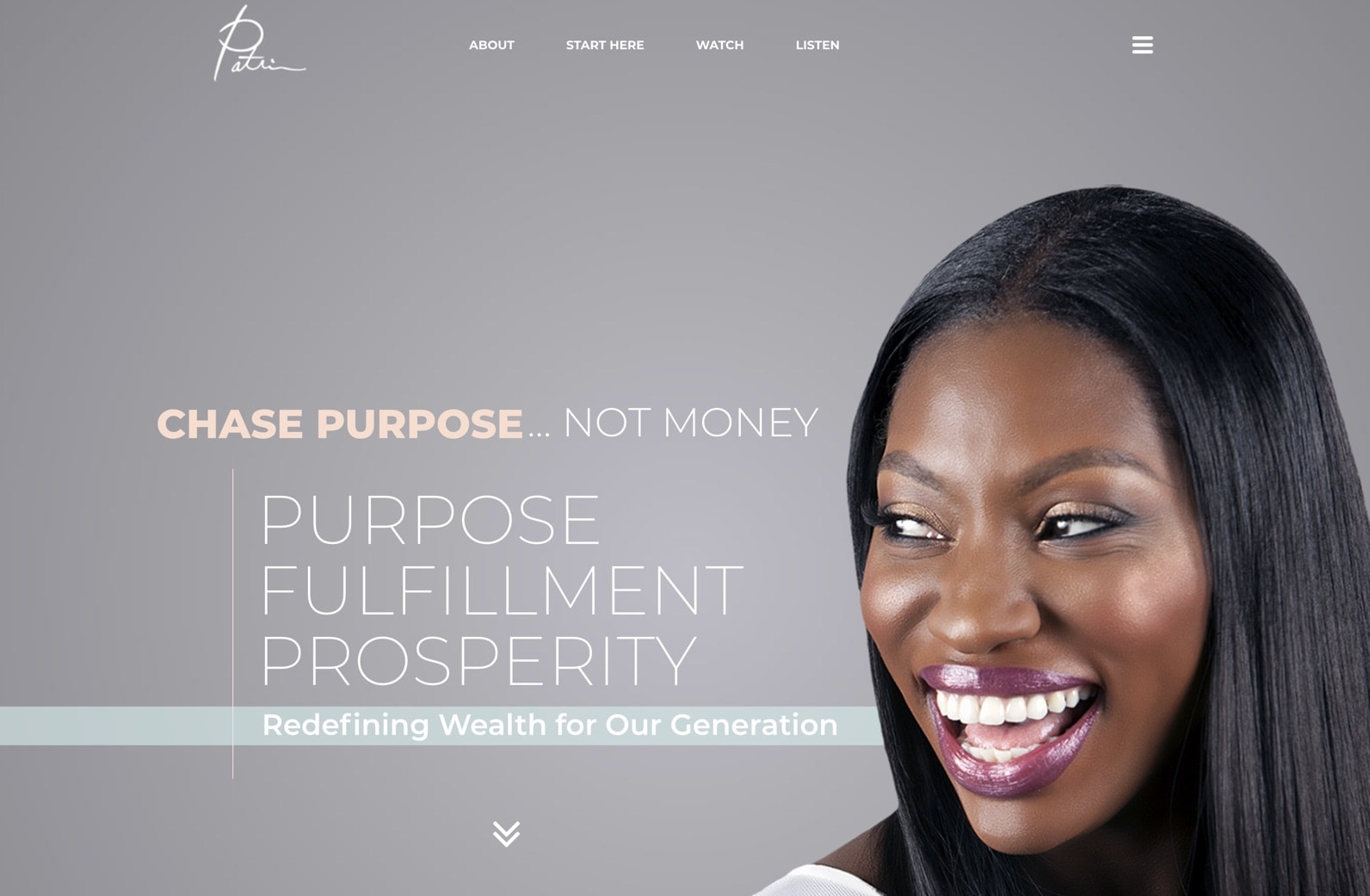 Patrice Washington coaching website with elegant branding and portrait