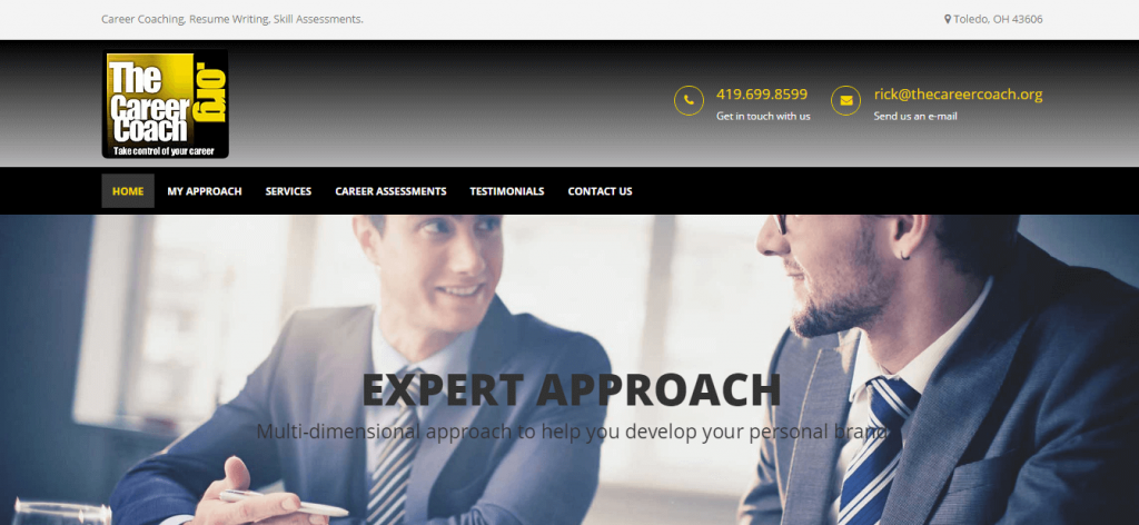 The Career Coach website homepage showing navigation and coach Rick Fishman