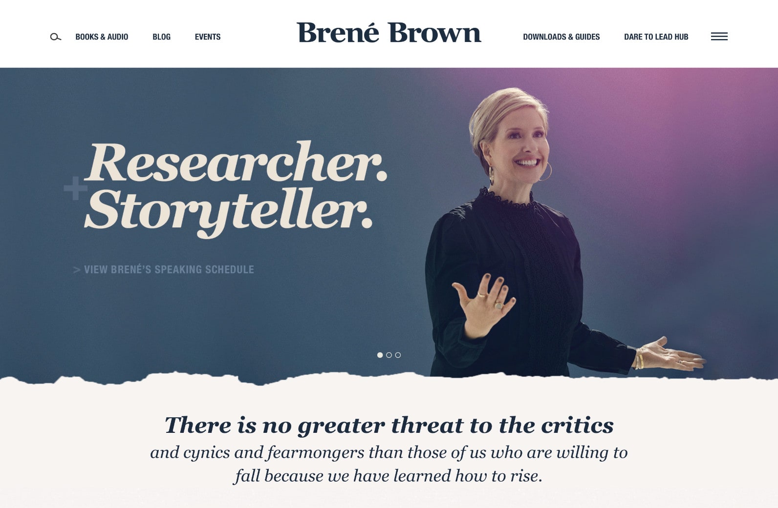 Brene Brown website with distinctive paper tear design