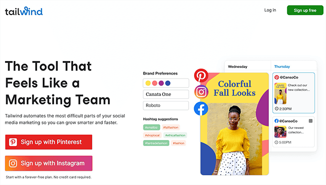 Tailwind visual planner for Pinterest and Instagram showing content scheduling interface