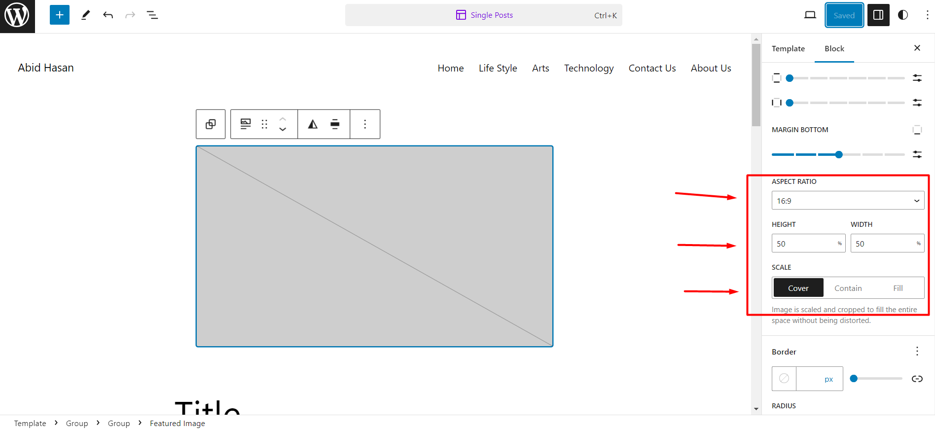 Adjusting featured image dimensions in block settings
