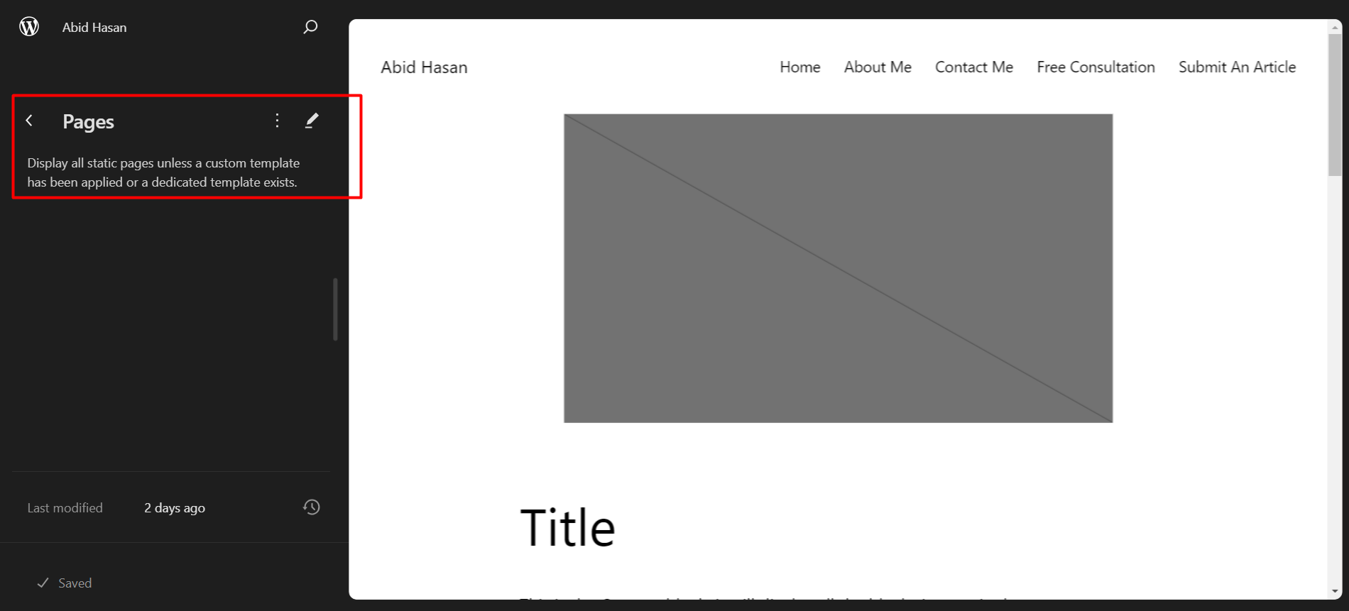Pages template in FSE editor