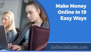 GetSocialGuide – Grow & Monetize Your WordPress Blog with Social Media 52 Illustration showing 19 practical ways to make money online, including freelancing, affiliate marketing, and selling digital products.