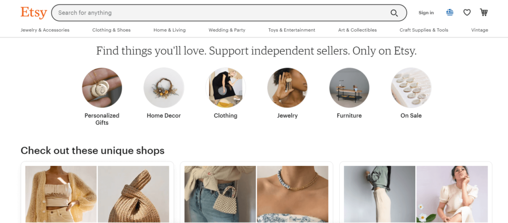 Etsy platform for independent sellers