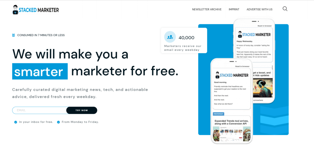 Stacked Marketer signup form newsletter example