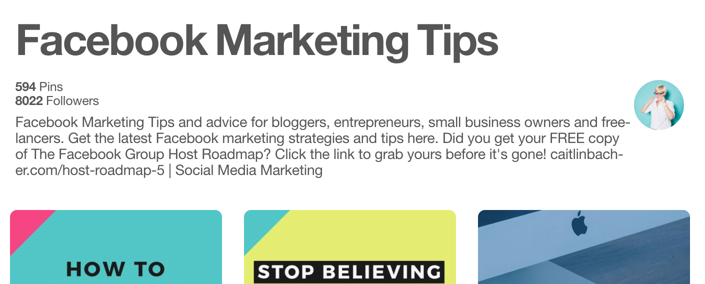 Pinterest Advertising Strategies 4 Pinterest board description with keyword-rich sentence