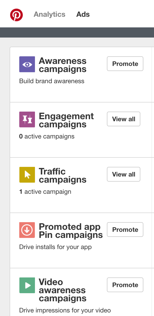 Pinterest Advertising Strategies 27 Pinterest Ads Manager campaign groups