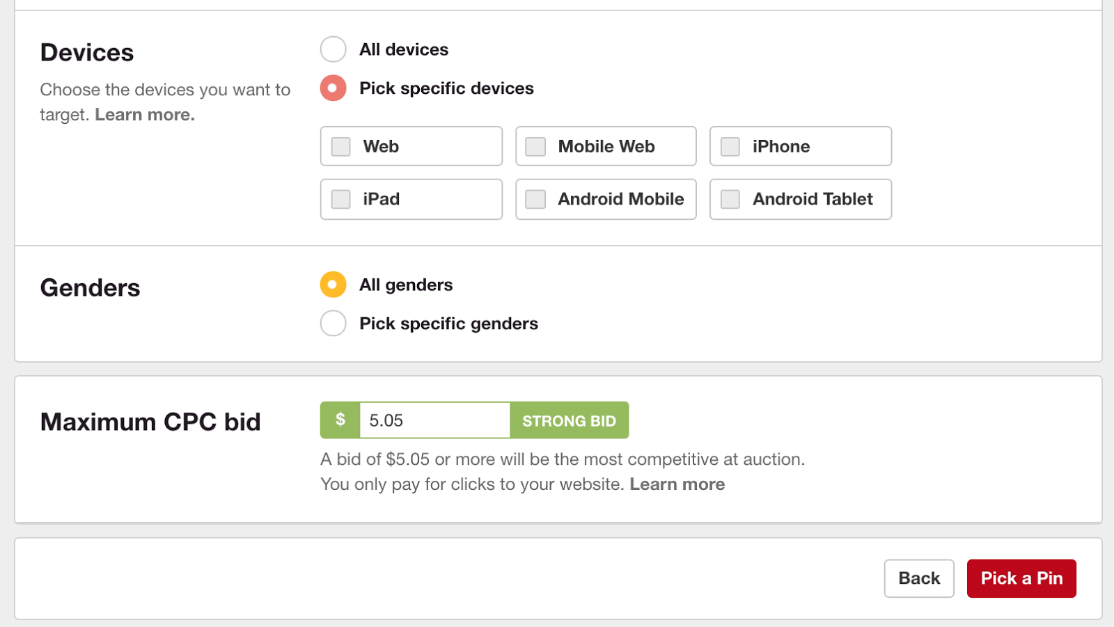 Pinterest Advertising Strategies 21 Pinterest pick a pin screen