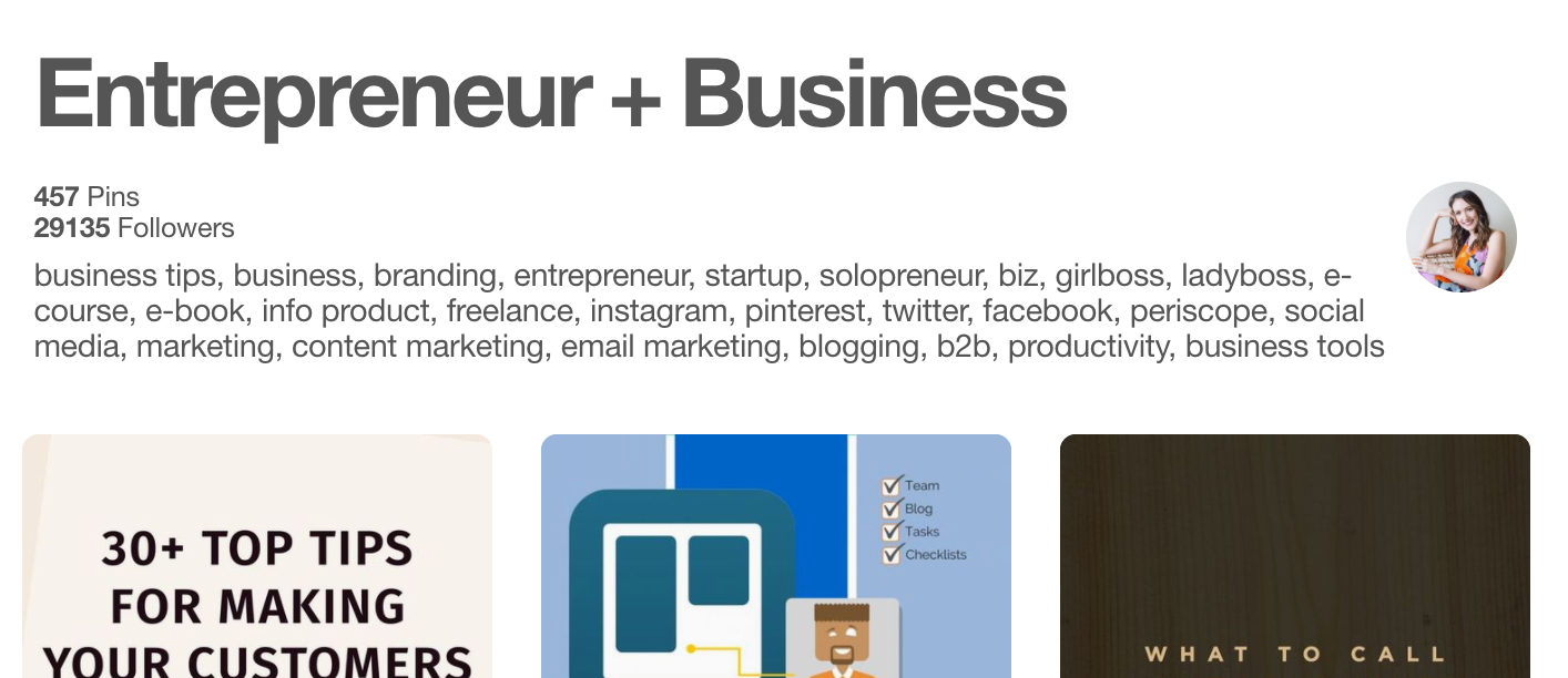 Pinterest Advertising Strategies 5 Pinterest board description with comma-separated keywords