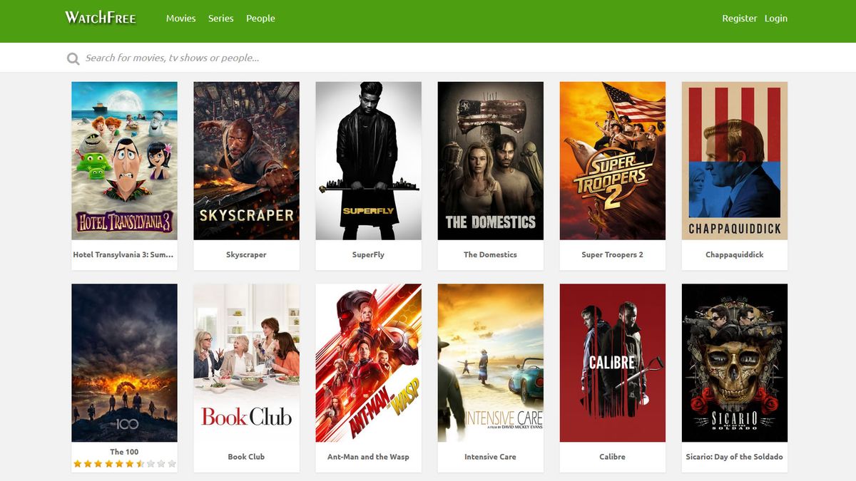 WatchFree website layout showing movie posters and play options