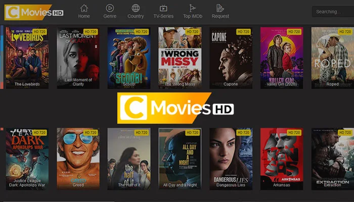 CMoviesHD website displaying movies with IMDB ratings and multiple servers