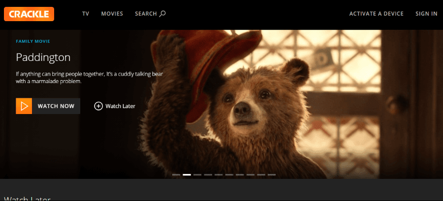 Sony Crackle streaming platform interface showing Sony Pictures movies and original TV series available for free viewing