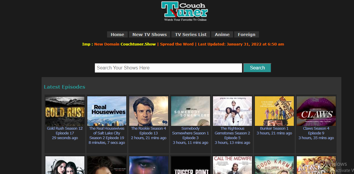 SockShare Alternatives 16 Couchtuner website layout with a focus on TV show listings and episode guides