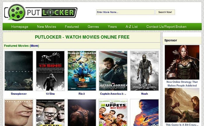 SockShare Alternatives 9 Putlocker website interface showing a selection of trending movies and TV shows