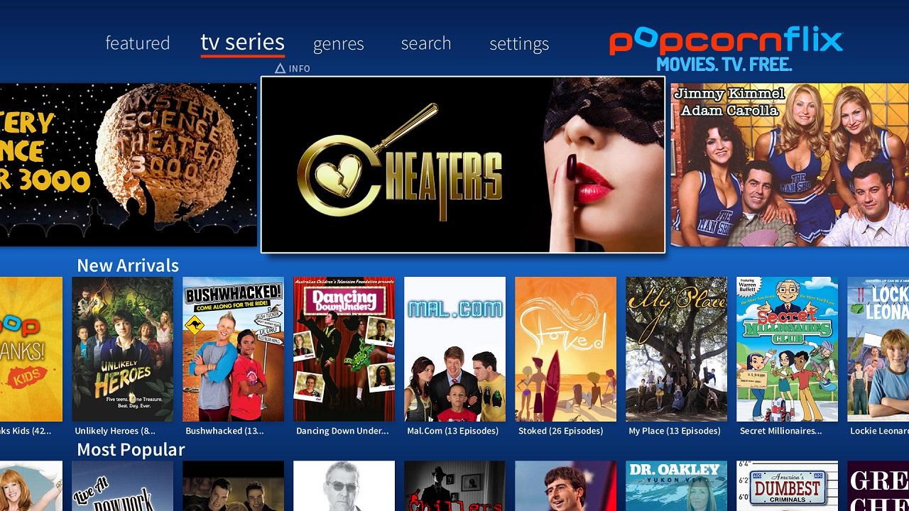 SockShare Alternatives 4 Popcornflix homepage layout showing featured movies and categories like Action and Comedy