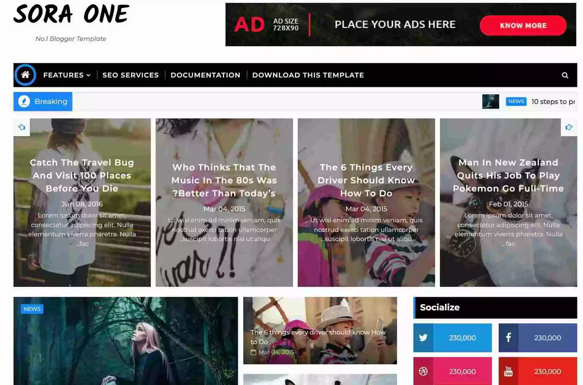 Top 5 High Quality AdSense Friendly Free Blogger Templates 23 Sora One free blogger template