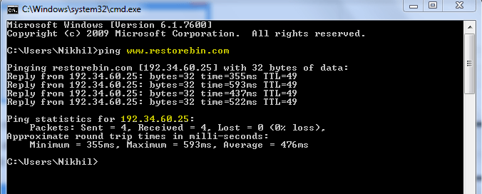IP Address to Visit Blocked Website shown in command prompt