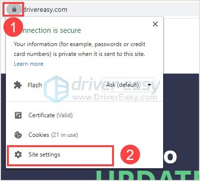 Site settings menu in Chrome browser