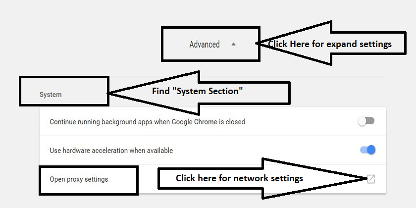 Click here for more settings to access proxy configuration