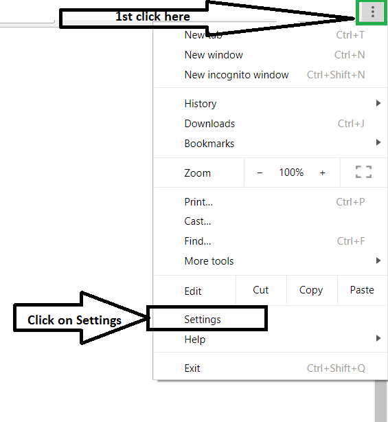How to Unblock Websites Blocked by Administrator - Click on Settings option in Google Chrome menu