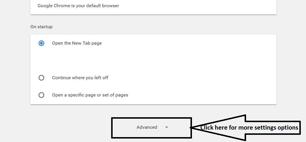 Finding Advanced tab in Google Chrome settings - How to Unblock Websites Blocked by Administrator