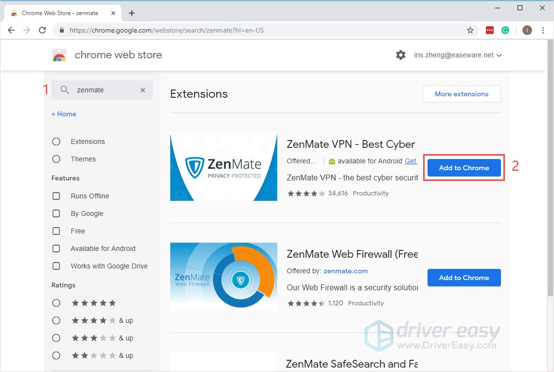 Adding Zenmate extension to Chrome