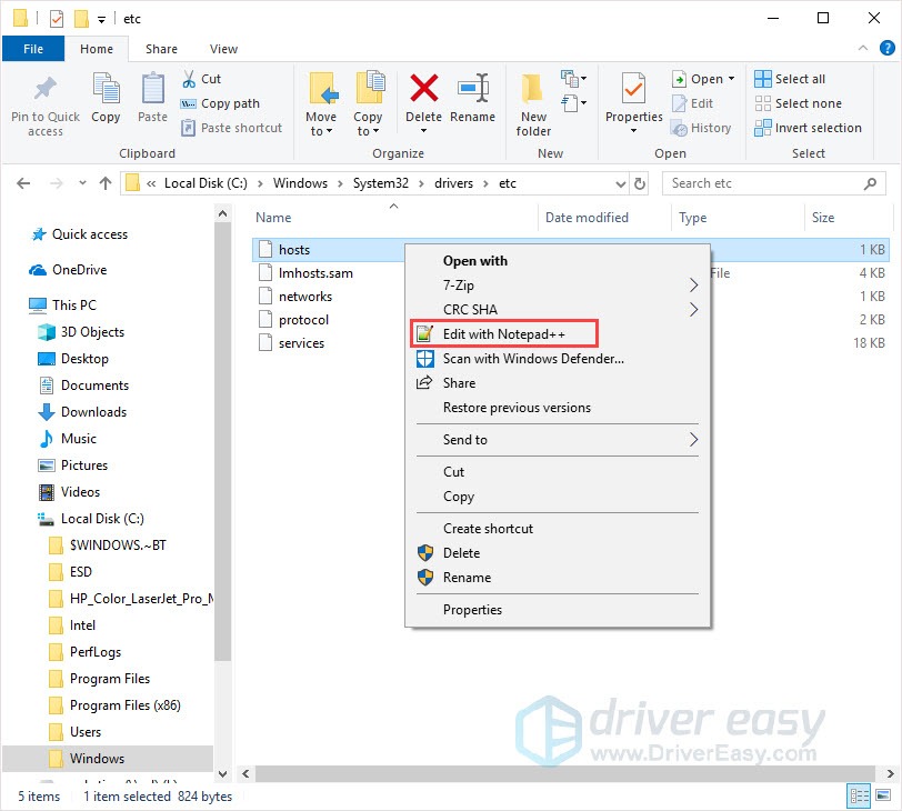 Hosts file showing blocked website entries with 127.0.0.1