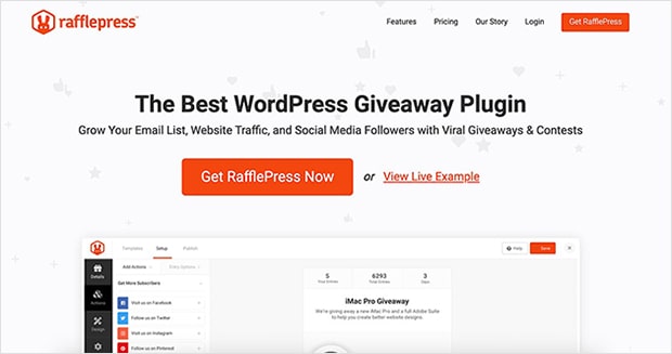 RafflePress giveaway plugin interface