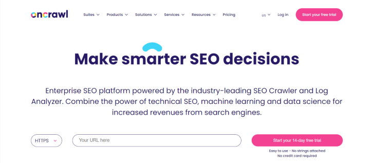 Web Crawler Tools 4 Oncrawl enterprise SEO crawler dashboard with extensive data points and third-party integrations
