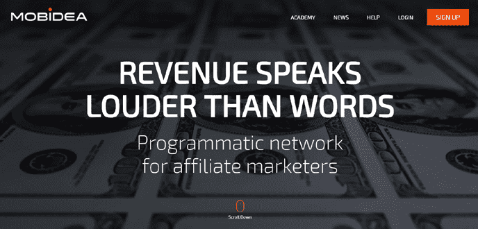 Mobidea affiliate platform showing mobile CPA offers and SmartLink feature