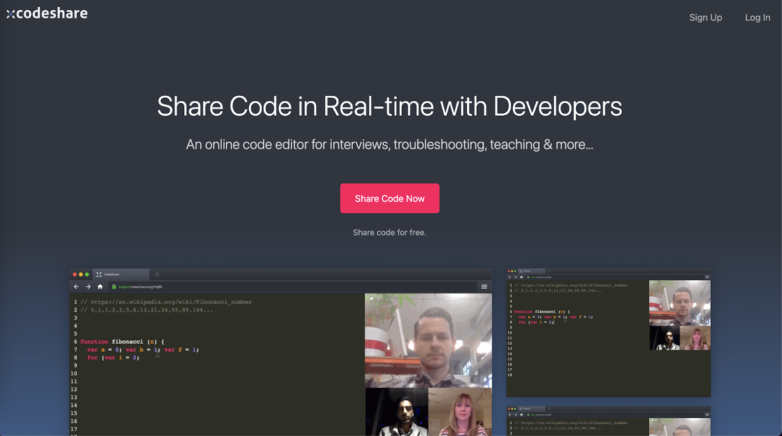 Codeshare interface for real-time code collaboration and sharing.