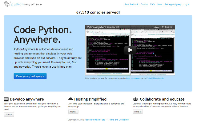 PythonAnywhere cloud-based Python development environment
