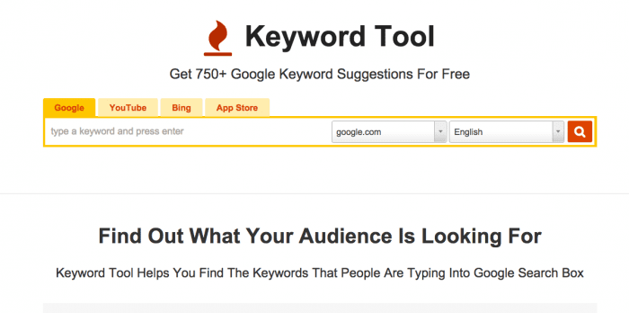 Keywordtool.io dashboard showing YouTube keyword suggestions and search volume data