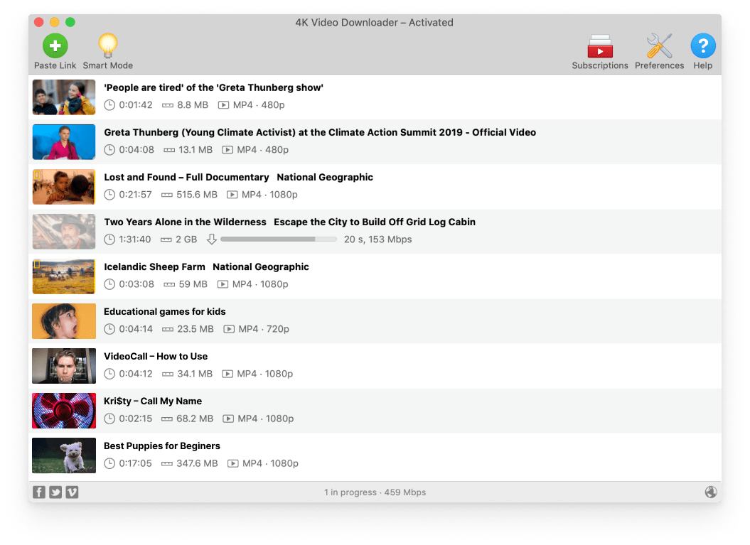 4K Video Downloader for Mac showing download options for 4K and 8K video, playlists, and subtitles