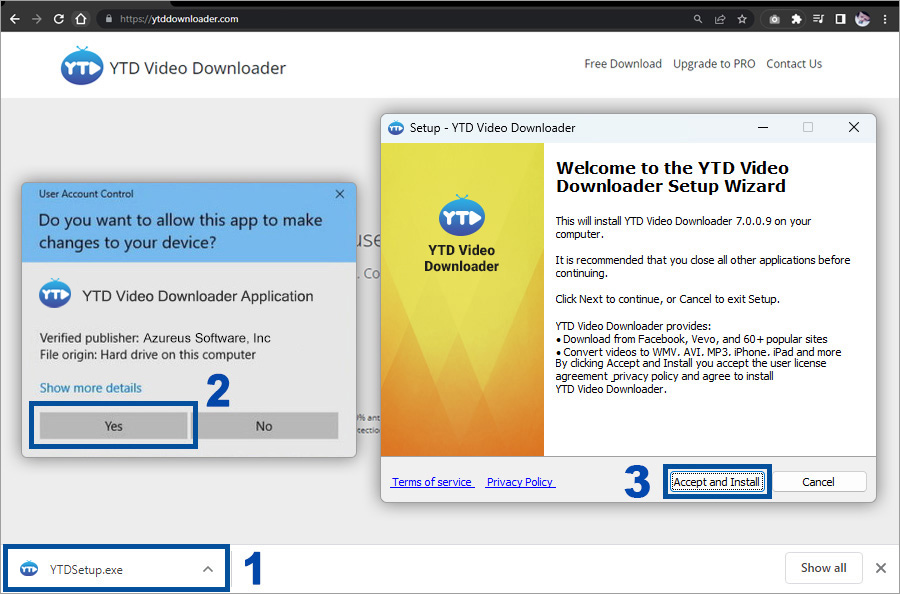 YTD Video Downloader main window on a Mac, showing download queue and MP4 conversion options