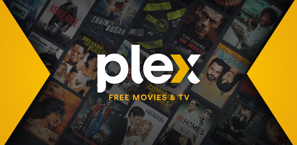 Plex logo with a stylized black chevron and bold text, representing a versatile media server that now offers a massive free ad-supported movie and live TV library.