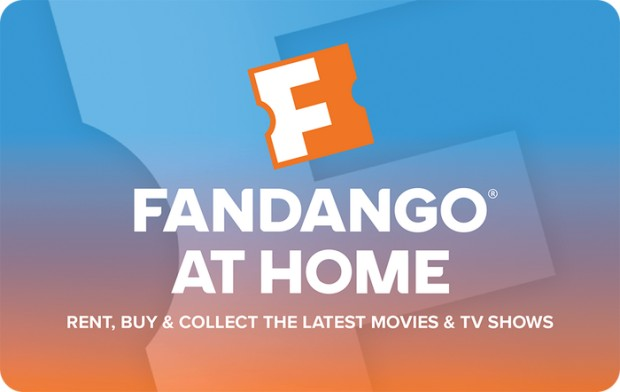Fandango at Home logo featuring a ticket stub graphic and bold lettering, representing a platform offering both rentals and a robust free-with-ads section.