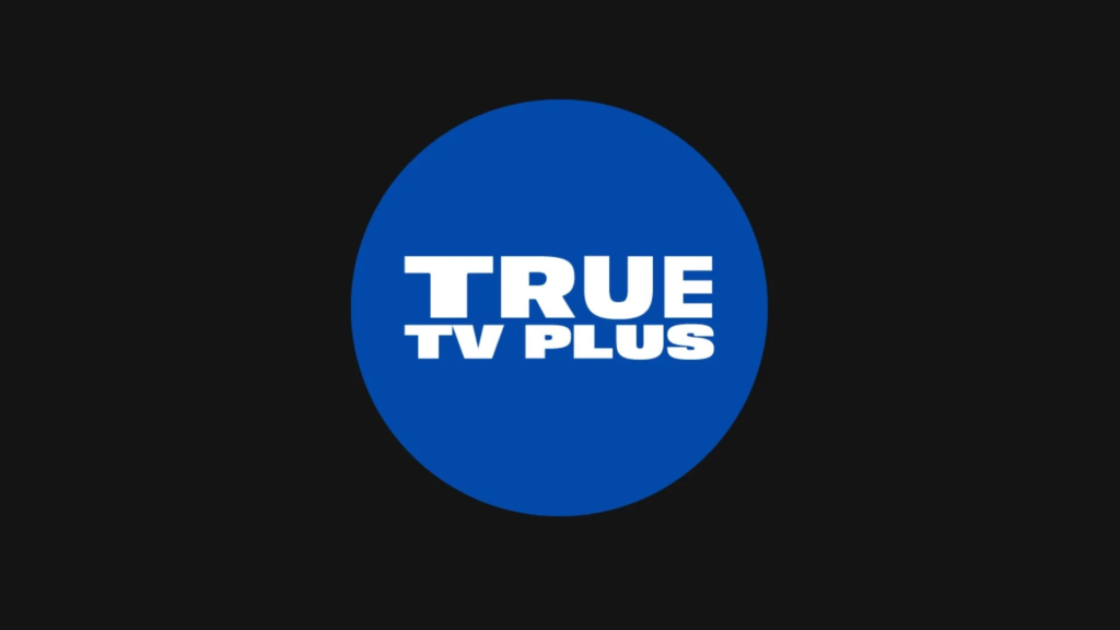 TrueTVplus logo in bold white text, representing a next-generation FAST platform featuring sports programming, classic films, and content from over 100 niche media partners.
