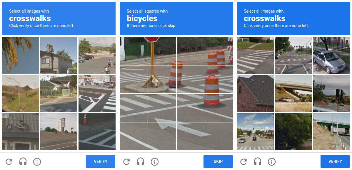 Google reCAPTCHA challenge window showing image selection