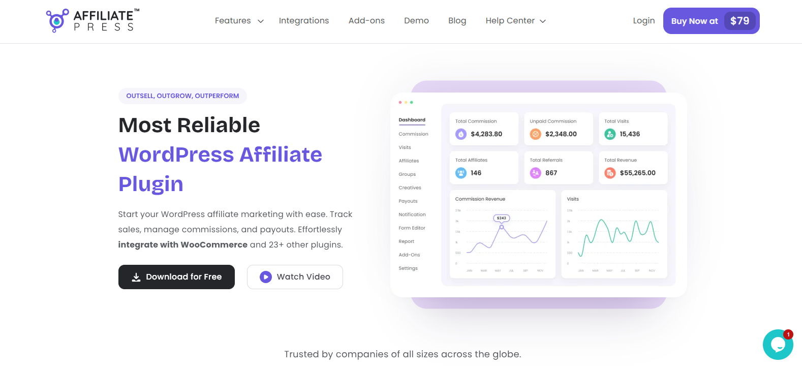 AffiliatePress plugin dashboard showing affiliate tracking and commission management