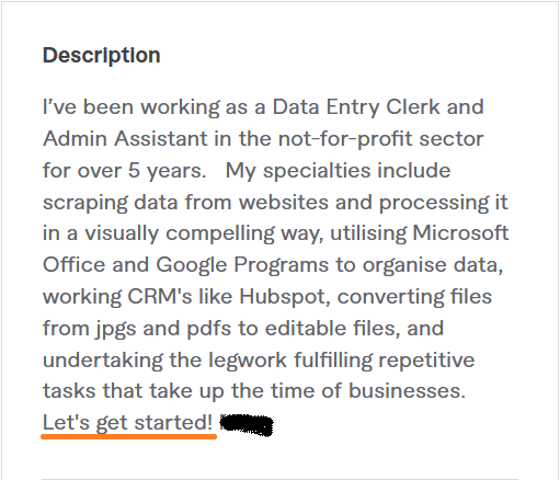 best description for Fiverr fiverr profile description example 6 - data entry