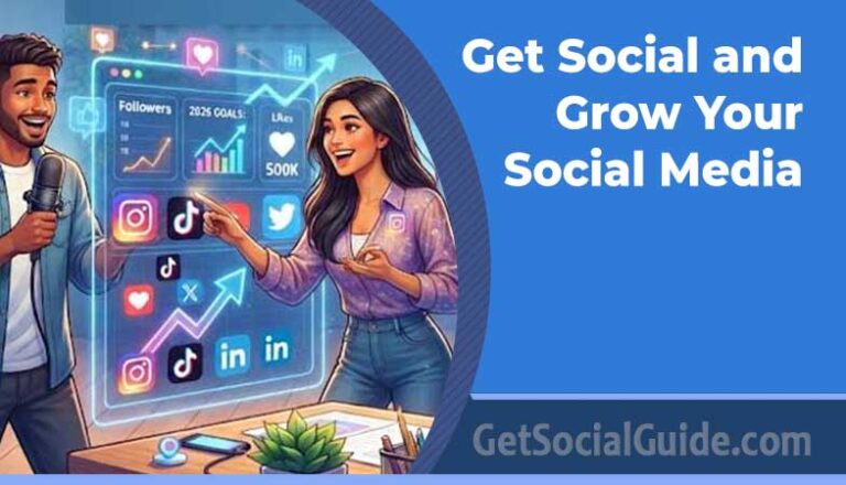 Illustration showing influencers analyzing social media growth on a dashboard.