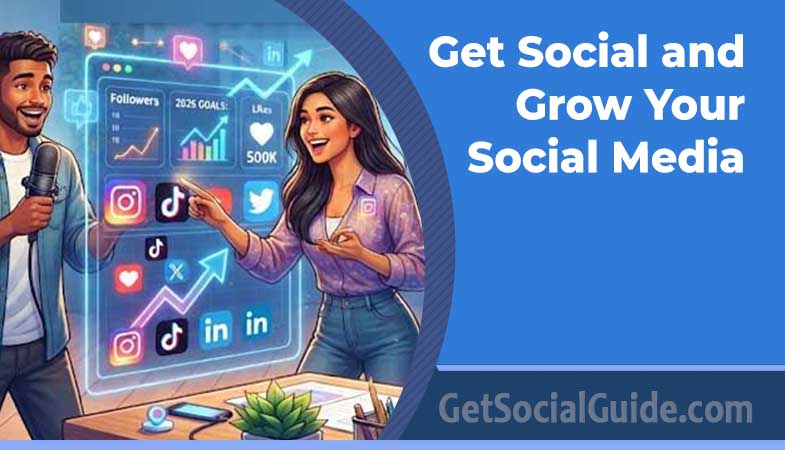 Illustration showing influencers analyzing social media growth on a dashboard.