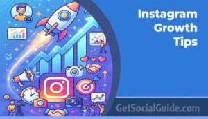 Graphic for Instagram Growth Tips with rocket and social icons.